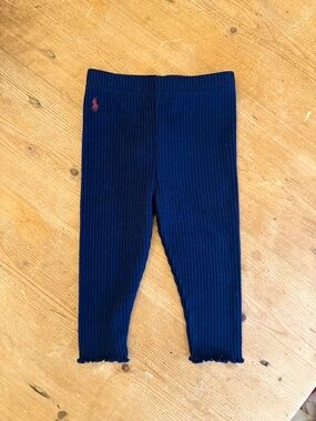 Ralph Lauren Navy Ribbed Kids Leggings with Pink Pony